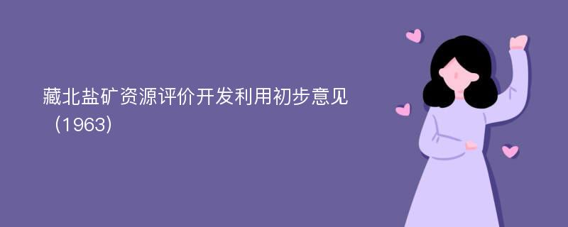 藏北盐矿资源评价开发利用初步意见（1963）